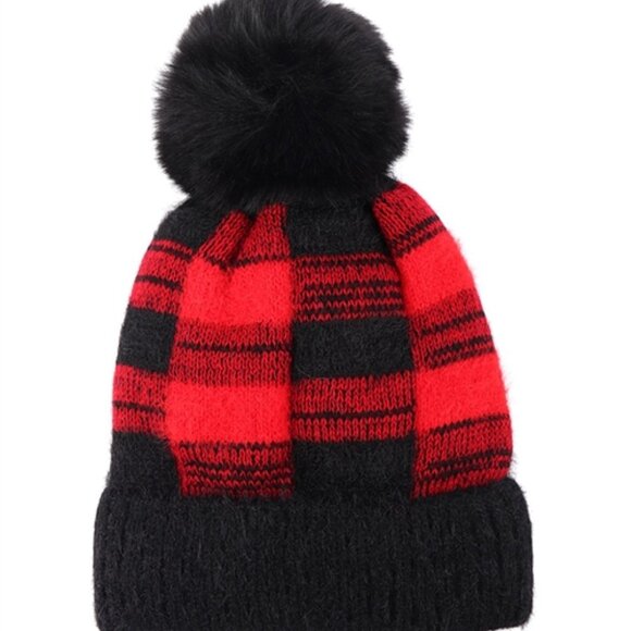 CHECKERED PRINT BEANIE WITH POM POM - Picture 3 of 6